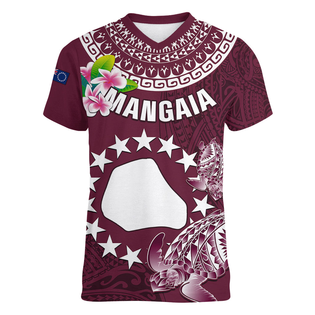 Personalized Cook Islands Mangaia Women V Neck T Shirt Coat Of Arms Plumeria Polynesian Turtle LT05 Female Pink - Polynesian Pride