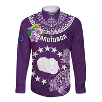 Cook Islands Rarotonga Long Sleeve Button Shirt Coat Of Arms Plumeria Polynesian Turtle LT05 Unisex Purple - Polynesian Pride