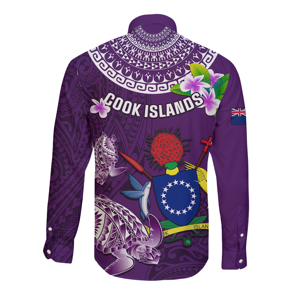 Cook Islands Rarotonga Long Sleeve Button Shirt Coat Of Arms Plumeria Polynesian Turtle LT05 - Polynesian Pride
