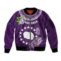 Cook Islands Rarotonga Sleeve Zip Bomber Jacket Coat Of Arms Plumeria Polynesian Turtle LT05 Unisex Purple - Polynesian Pride