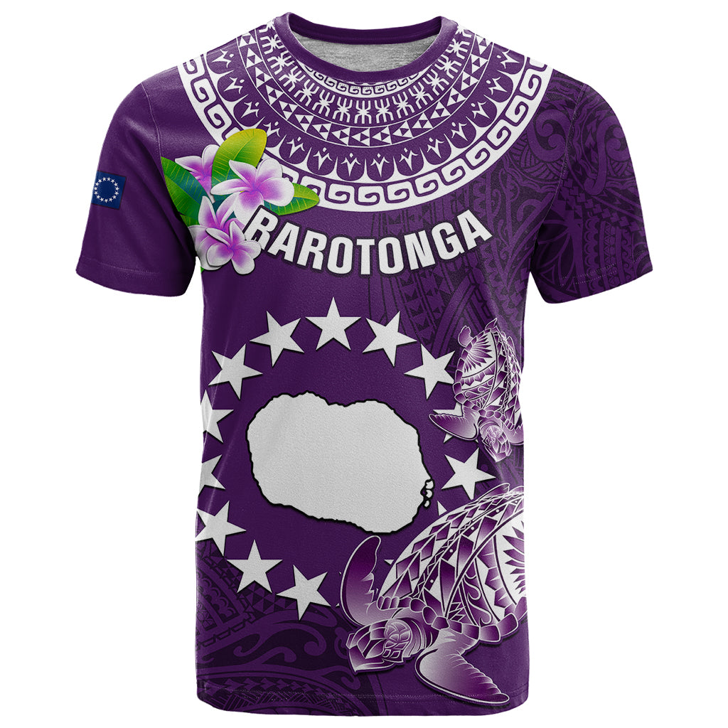 Cook Islands Rarotonga T Shirt Coat Of Arms Plumeria Polynesian Turtle LT05 Purple - Polynesian Pride