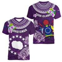 Cook Islands Rarotonga Women V Neck T Shirt Coat Of Arms Plumeria Polynesian Turtle LT05 - Polynesian Pride