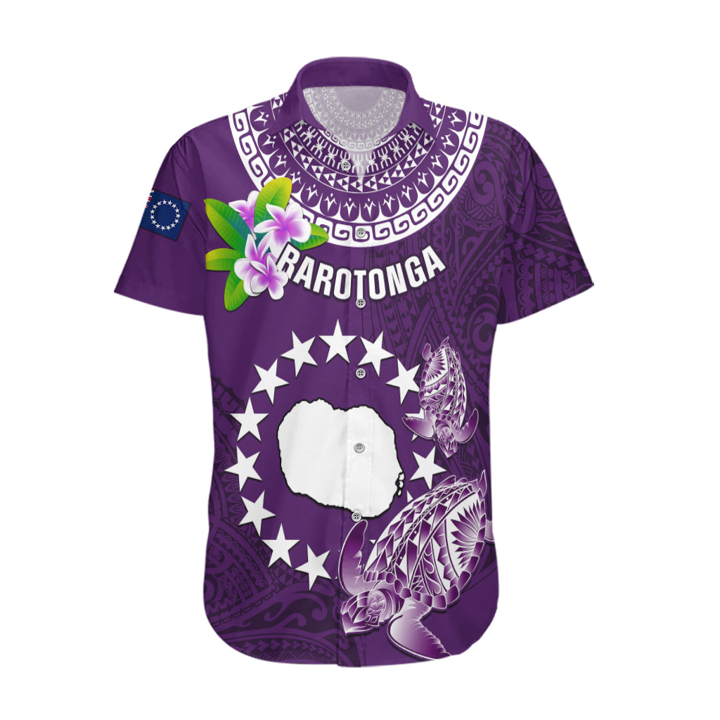 Personalized Cook Islands Rarotonga Hawaiian Shirt Coat Of Arms Plumeria Polynesian Turtle LT05 Purple - Polynesian Pride
