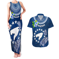 Personalized Cook Islands Pukapuka Couples Matching Tank Maxi Dress and Hawaiian Shirt Coat Of Arms Plumeria Polynesian Turtle LT05 Blue - Polynesian Pride