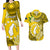 Cook Islands Aitutaki Couples Matching Long Sleeve Bodycon Dress and Hawaiian Shirt Coat Of Arms Plumeria Polynesian Turtle LT05 Yellow - Polynesian Pride