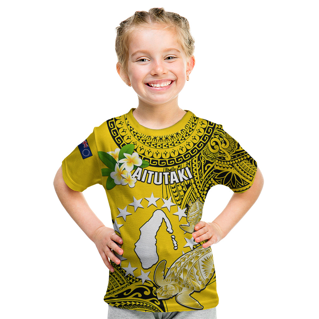 Cook Islands Aitutaki Kid T Shirt Coat Of Arms Plumeria Polynesian Turtle LT05 Yellow - Polynesian Pride