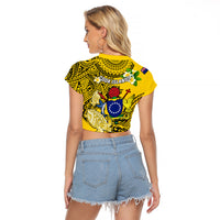 Cook Islands Aitutaki Raglan Cropped T Shirt Coat Of Arms Plumeria Polynesian Turtle LT05 - Polynesian Pride