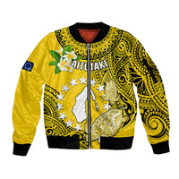 Cook Islands Aitutaki Sleeve Zip Bomber Jacket Coat Of Arms Plumeria Polynesian Turtle LT05 Unisex Yellow - Polynesian Pride