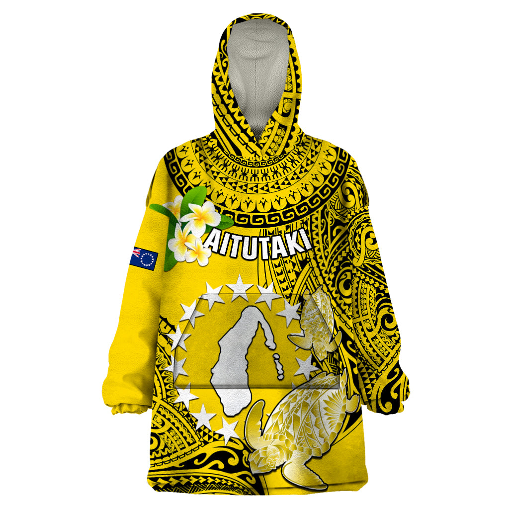 Cook Islands Aitutaki Wearable Blanket Hoodie Coat Of Arms Plumeria Polynesian Turtle LT05 One Size Yellow - Polynesian Pride