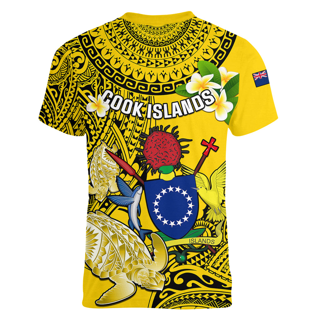 Cook Islands Aitutaki Women V Neck T Shirt Coat Of Arms Plumeria Polynesian Turtle LT05 - Polynesian Pride