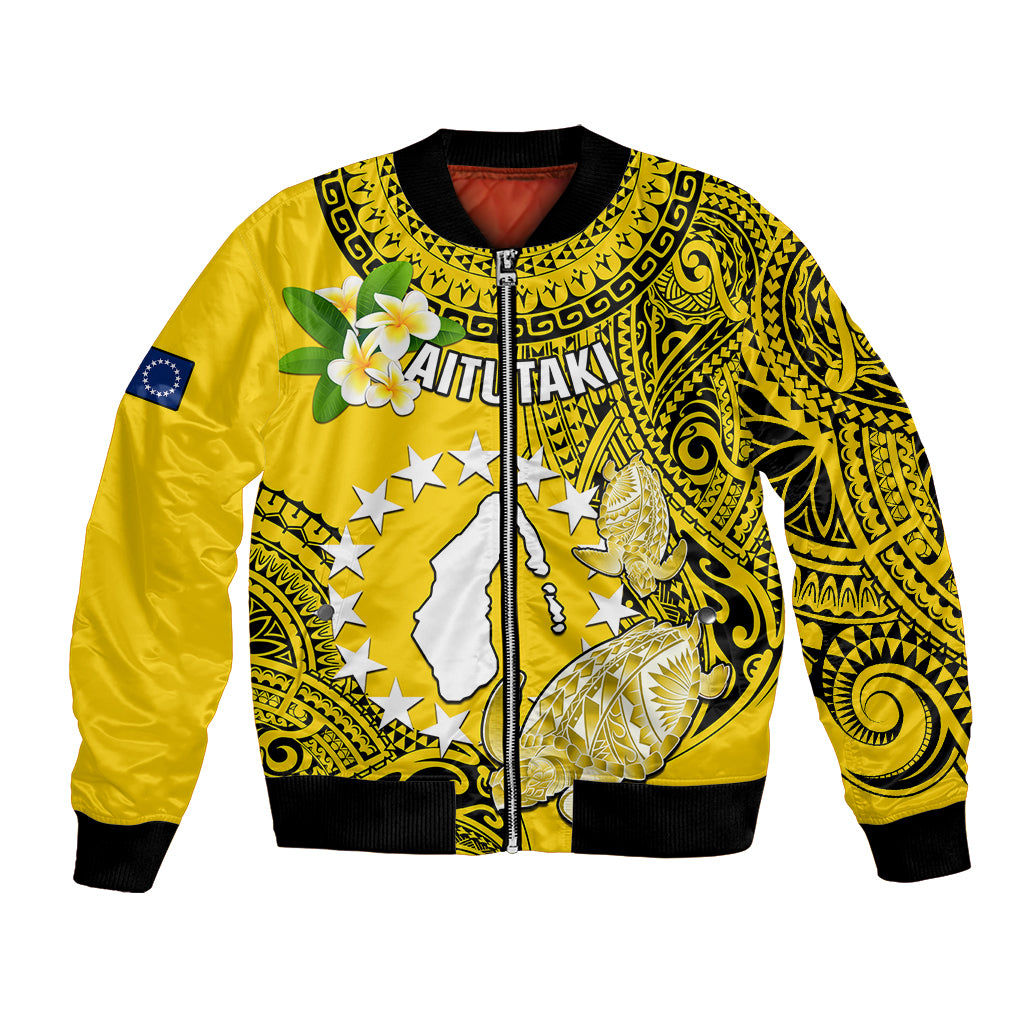Personalized Cook Islands Aitutaki Bomber Jacket Coat Of Arms Plumeria Polynesian Turtle LT05 Unisex Yellow - Polynesian Pride