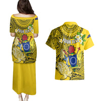Personalized Cook Islands Aitutaki Couples Matching Puletasi Dress and Hawaiian Shirt Coat Of Arms Plumeria Polynesian Turtle LT05 - Polynesian Pride