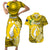 Personalized Cook Islands Aitutaki Couples Matching Short Sleeve Bodycon Dress and Hawaiian Shirt Coat Of Arms Plumeria Polynesian Turtle LT05 Yellow - Polynesian Pride