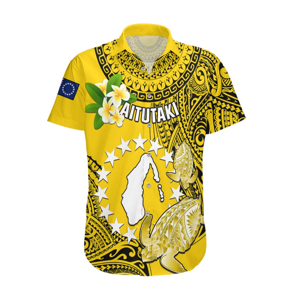 Personalized Cook Islands Aitutaki Hawaiian Shirt Coat Of Arms Plumeria Polynesian Turtle LT05 Yellow - Polynesian Pride