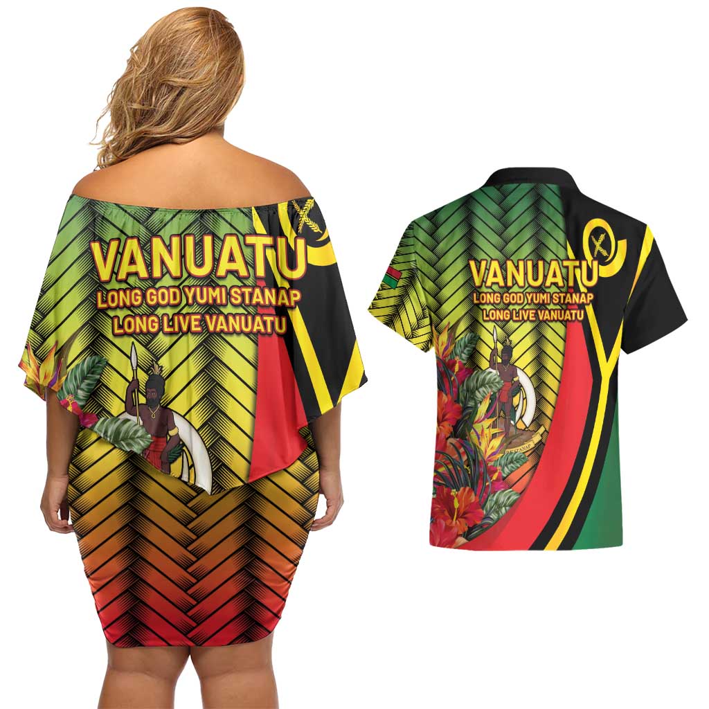 Vanuatu Constitution Day Couples Matching Off Shoulder Short Dress and Hawaiian Shirt Long Live Vanuatu - Polynesian Pride