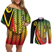 Vanuatu Constitution Day Couples Matching Off Shoulder Short Dress and Long Sleeve Button Shirt Long Live Vanuatu - Polynesian Pride