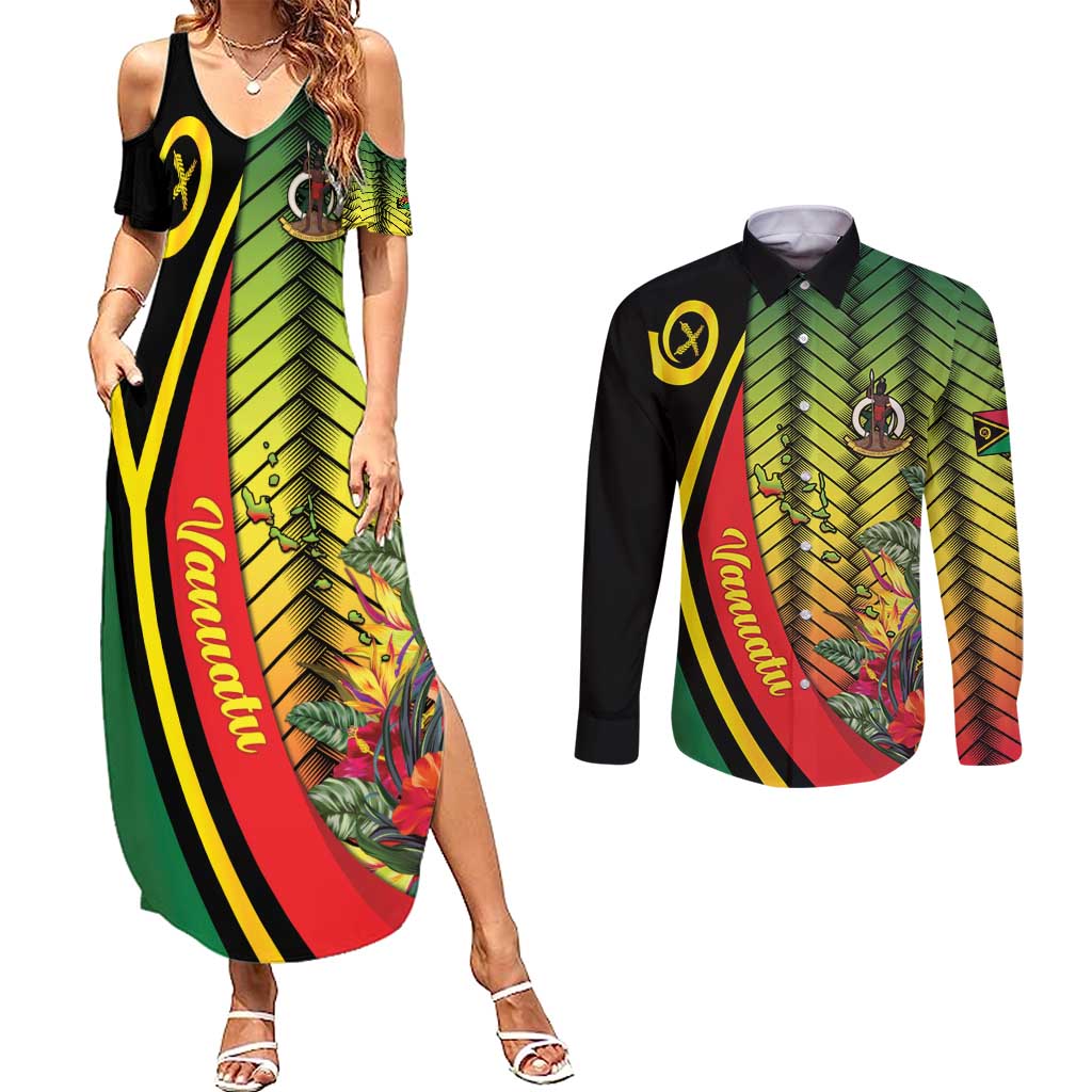 Vanuatu Constitution Day Couples Matching Summer Maxi Dress and Long Sleeve Button Shirt Long Live Vanuatu - Polynesian Pride