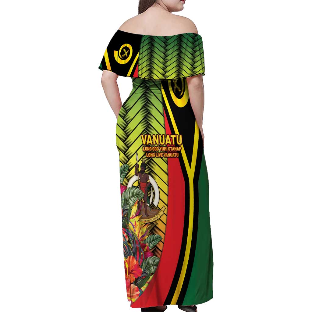 Vanuatu Constitution Day Family Matching Off Shoulder Maxi Dress and Hawaiian Shirt Long Live Vanuatu - Polynesian Pride