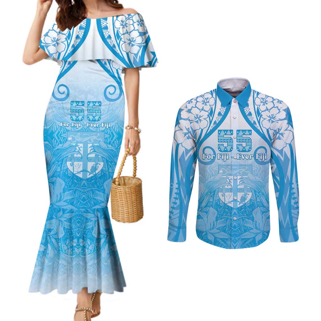 Fiji Day Couples Matching Mermaid Dress and Long Sleeve Button Shirt 55th Anniversary Forever Fiji - Polynesian Pride