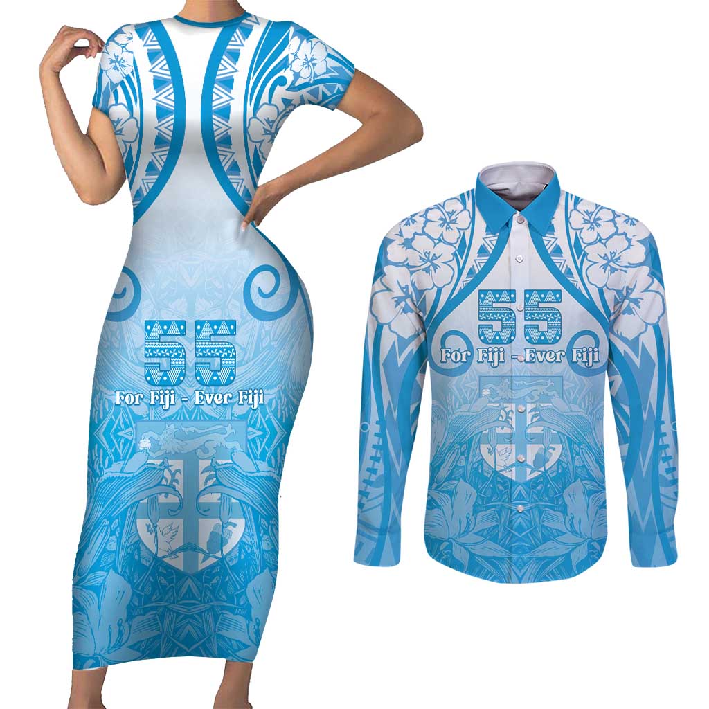 Fiji Day Couples Matching Short Sleeve Bodycon Dress and Long Sleeve Button Shirt 55th Anniversary Forever Fiji - Polynesian Pride