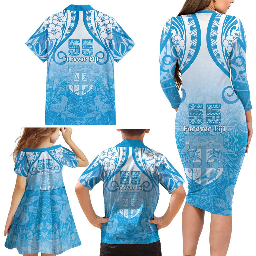 Fiji Day Family Matching Long Sleeve Bodycon Dress and Hawaiian Shirt 55th Anniversary Forever Fiji - Polynesian Pride