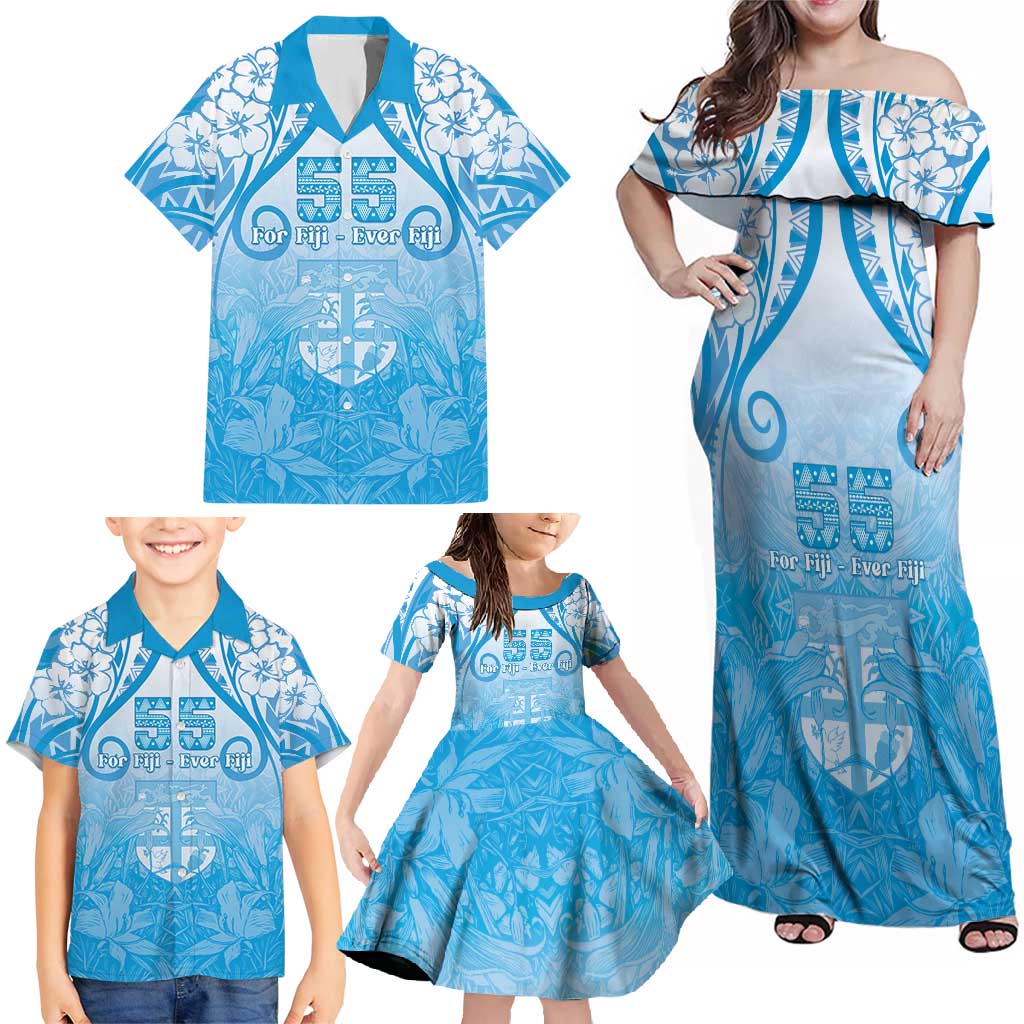 Fiji Day Family Matching Off Shoulder Maxi Dress and Hawaiian Shirt 55th Anniversary Forever Fiji - Polynesian Pride