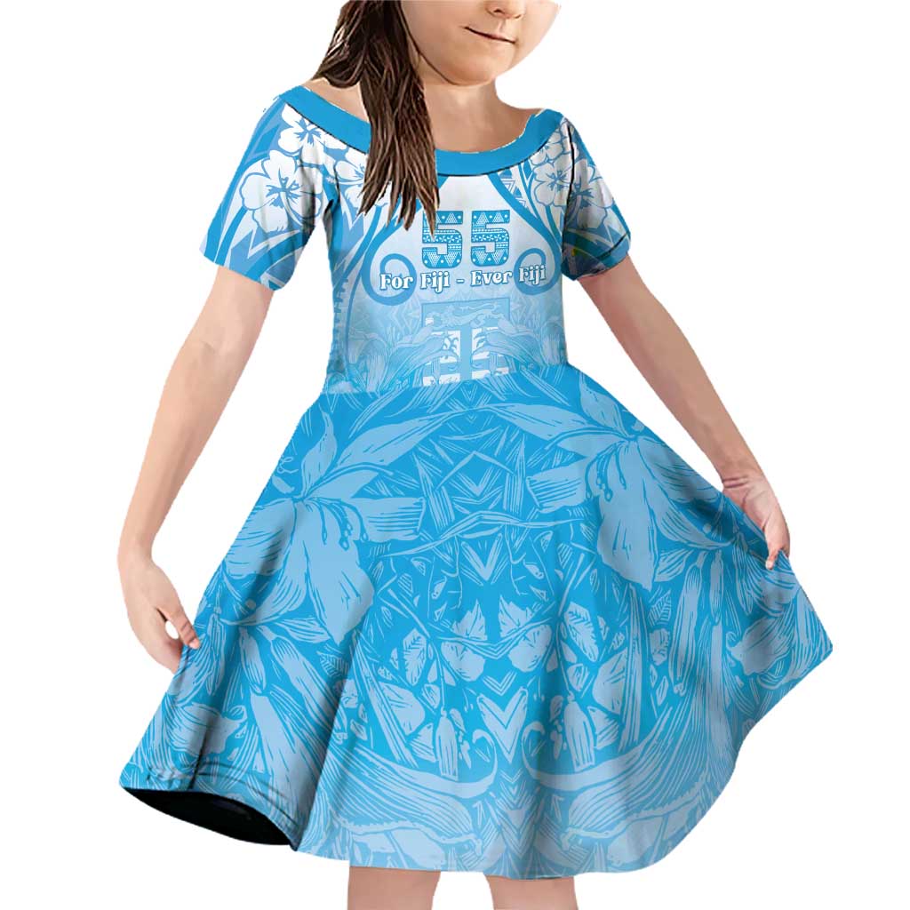 Fiji Day Family Matching Off Shoulder Short Dress and Hawaiian Shirt 55th Anniversary Forever Fiji - Polynesian Pride