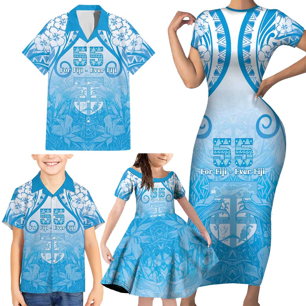 Fiji Day Family Matching Short Sleeve Bodycon Dress and Hawaiian Shirt 55th Anniversary Forever Fiji - Polynesian Pride