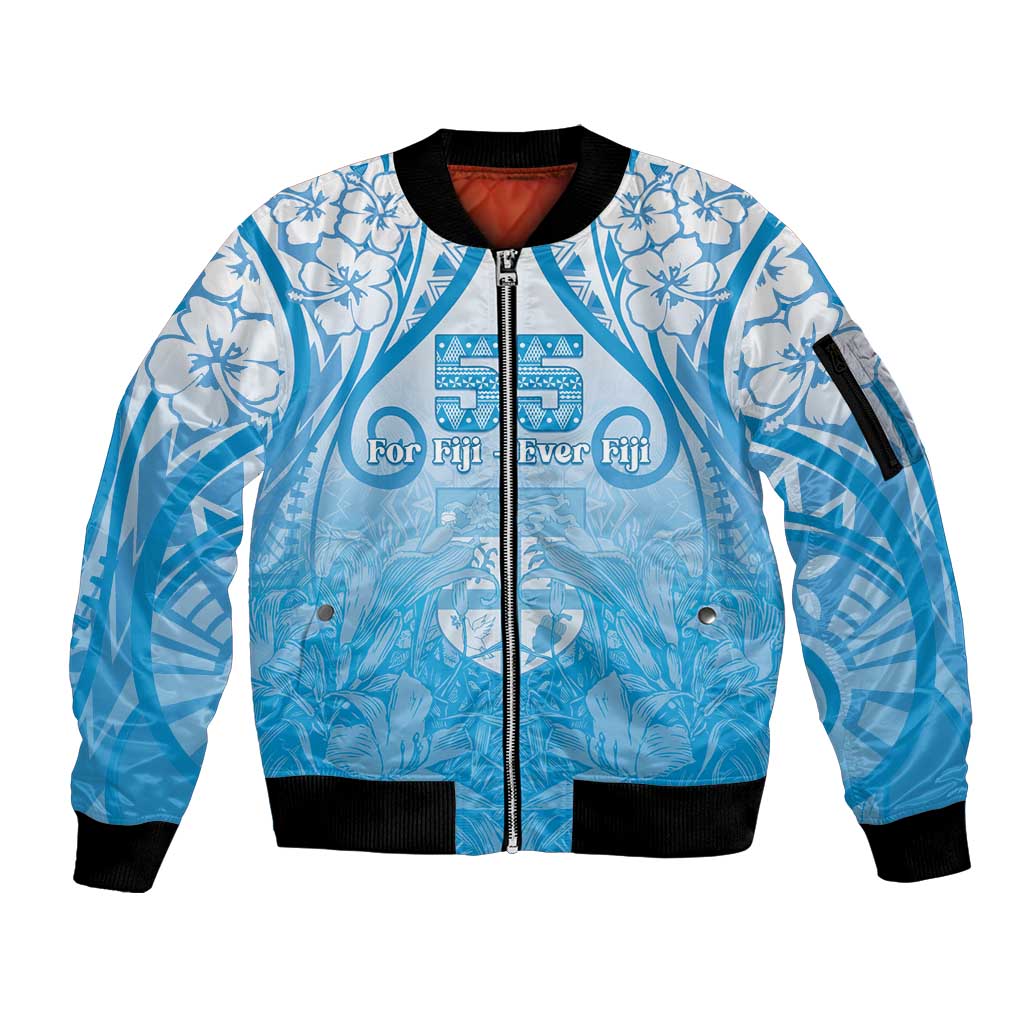 Fiji Day Sleeve Zip Bomber Jacket 55th Anniversary Forever Fiji LT05 Unisex Blue - Polynesian Pride