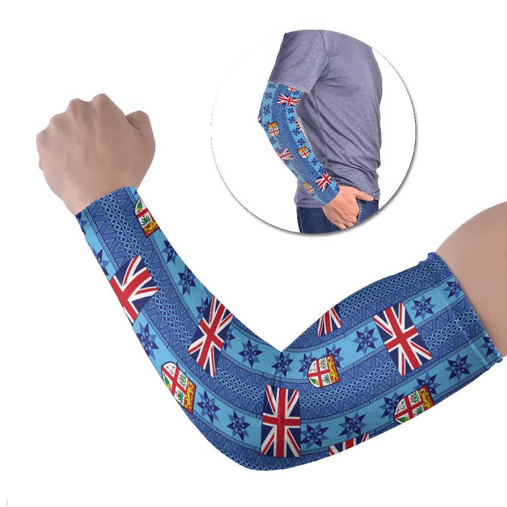 Fiji Masi Tapa Arm Sleeves Coat Of Arms LT05 Set of 2 Blue - Polynesian Pride