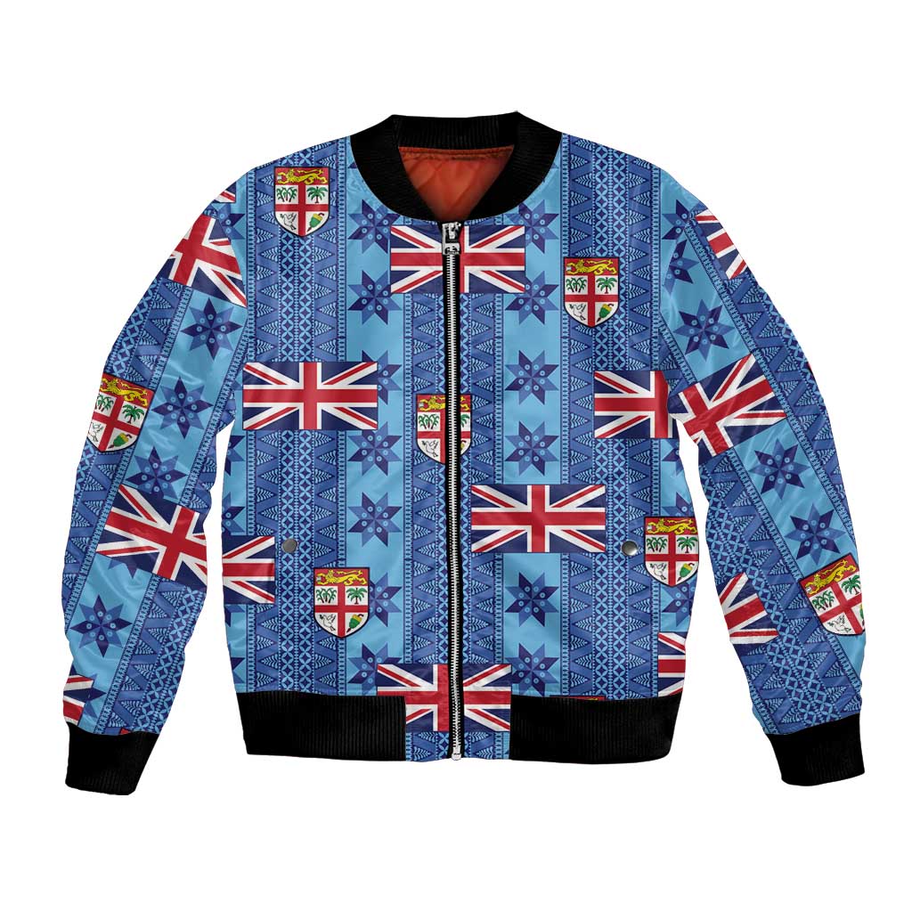 Fiji Masi Tapa Bomber Jacket Coat Of Arms LT05 Unisex Blue - Polynesian Pride