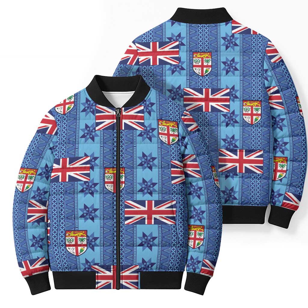 Fiji Masi Tapa Bomber Puffer Jacket Coat Of Arms - Polynesian Pride