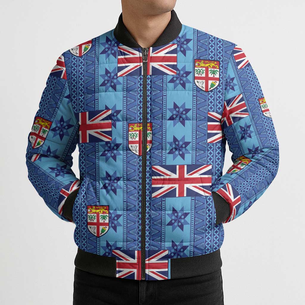 Fiji Masi Tapa Bomber Puffer Jacket Coat Of Arms - Polynesian Pride