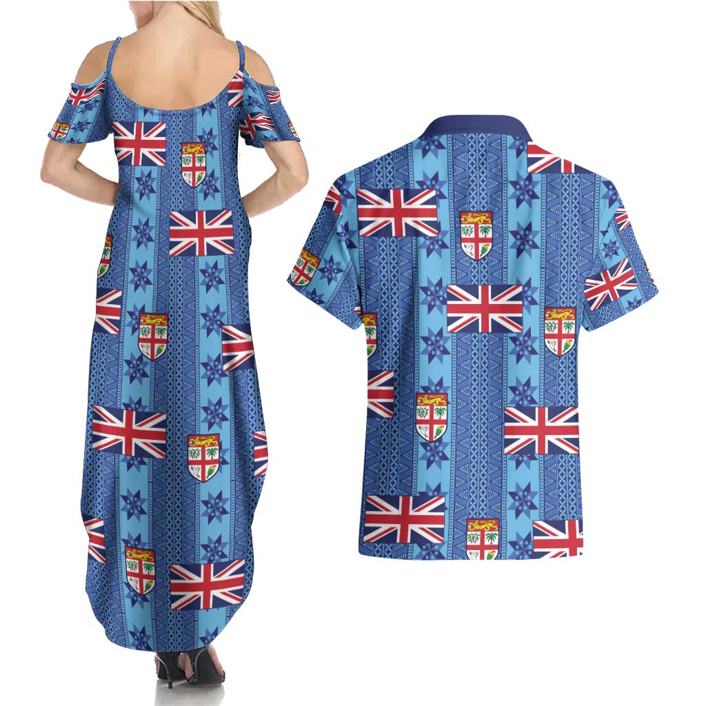 Fiji Masi Tapa Couples Matching Summer Maxi Dress and Hawaiian Shirt Coat Of Arms - Polynesian Pride