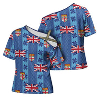 Fiji Masi Tapa Cross Shoulder Shirt Coat Of Arms - Polynesian Pride