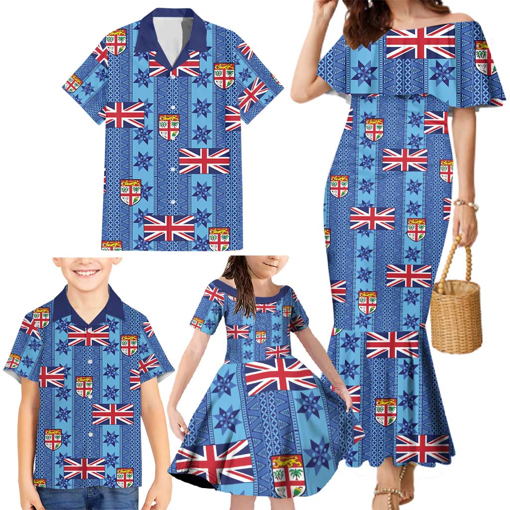 Fiji Masi Tapa Family Matching Mermaid Dress and Hawaiian Shirt Coat Of Arms - Polynesian Pride