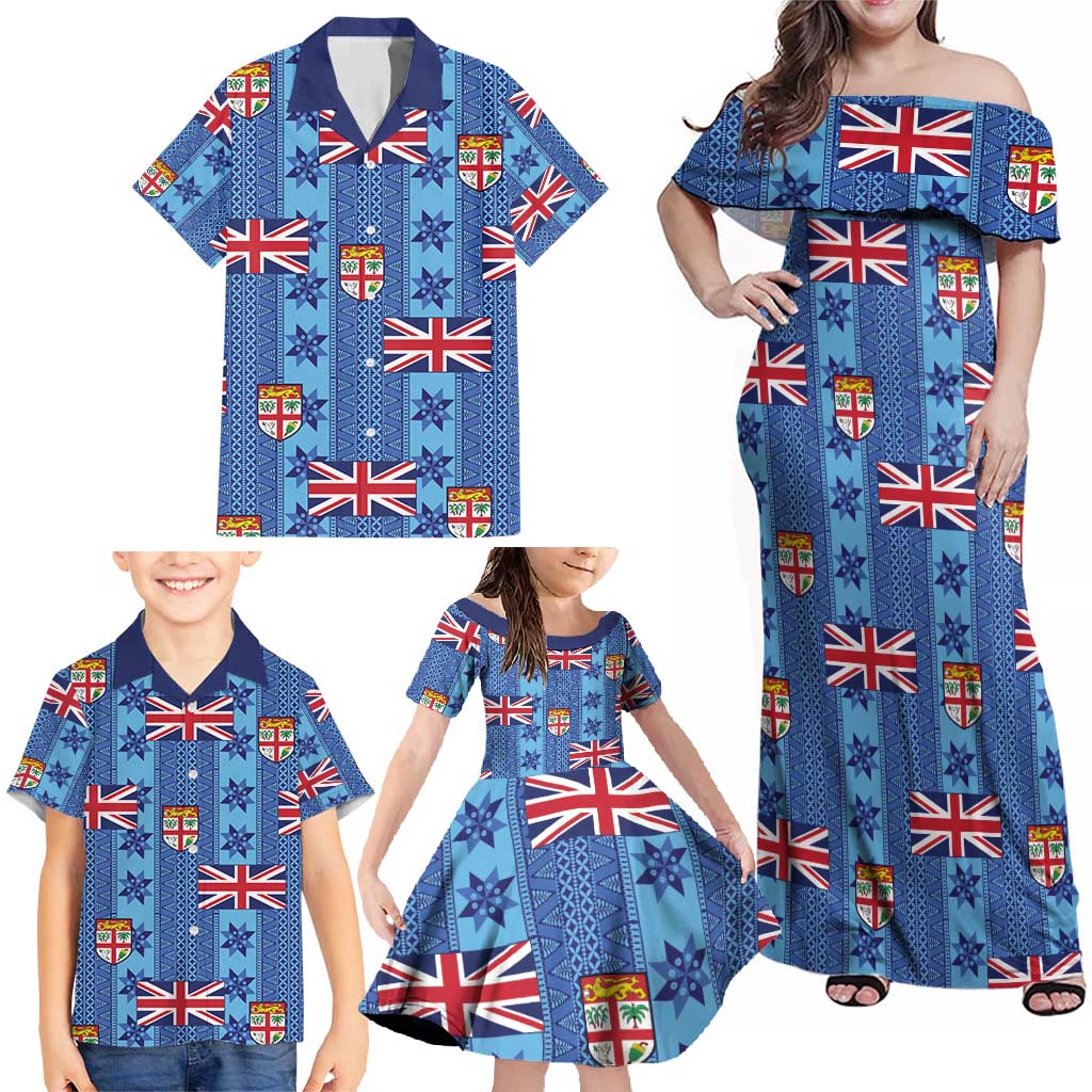 Fiji Masi Tapa Family Matching Off Shoulder Maxi Dress and Hawaiian Shirt Coat Of Arms - Polynesian Pride