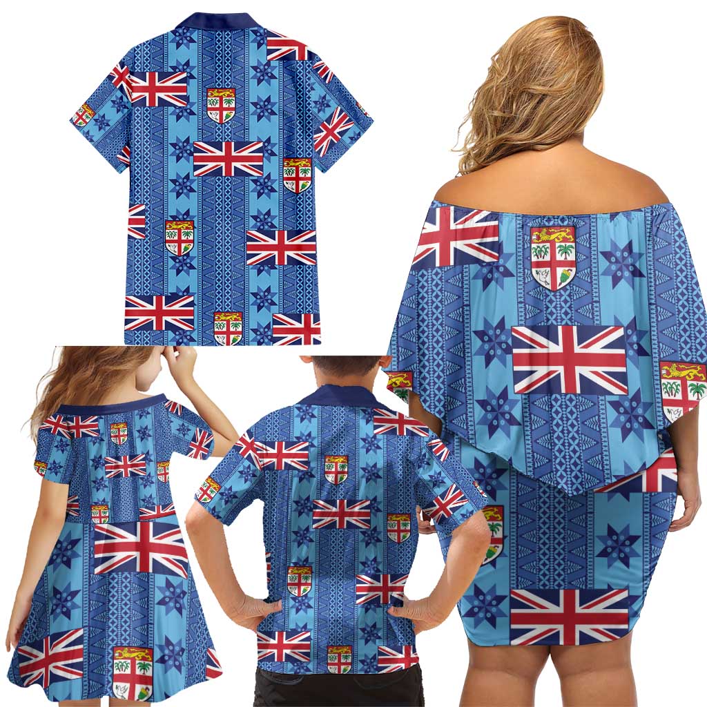 Fiji Masi Tapa Family Matching Off Shoulder Short Dress and Hawaiian Shirt Coat Of Arms - Polynesian Pride