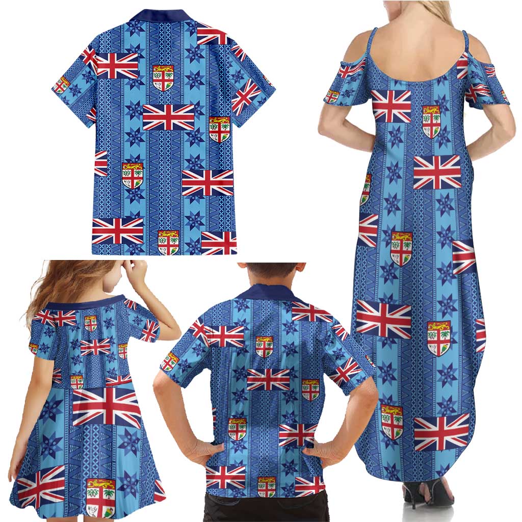 Fiji Masi Tapa Family Matching Summer Maxi Dress and Hawaiian Shirt Coat Of Arms - Polynesian Pride