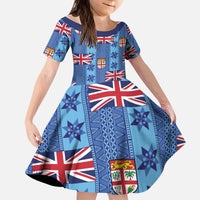Fiji Masi Tapa Kid Short Sleeve Dress Coat Of Arms - Polynesian Pride