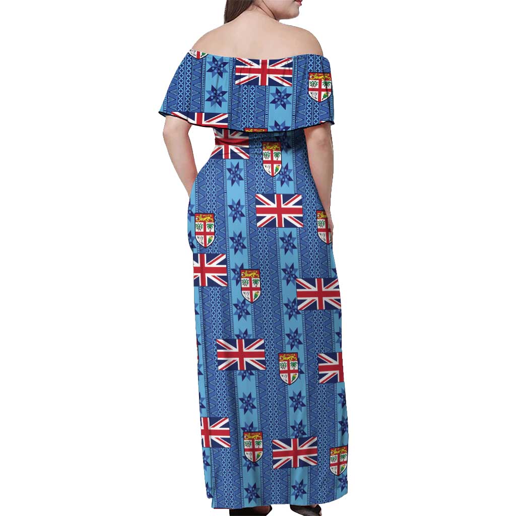 Fiji Masi Tapa Off Shoulder Maxi Dress Coat Of Arms - Polynesian Pride