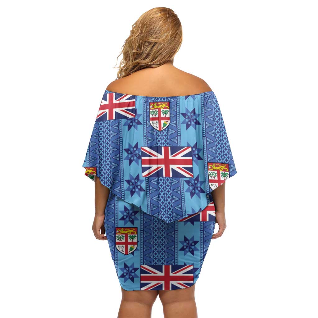 Fiji Masi Tapa Off Shoulder Short Dress Coat Of Arms - Polynesian Pride