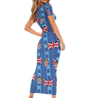 Fiji Masi Tapa Short Sleeve Bodycon Dress Coat Of Arms - Polynesian Pride
