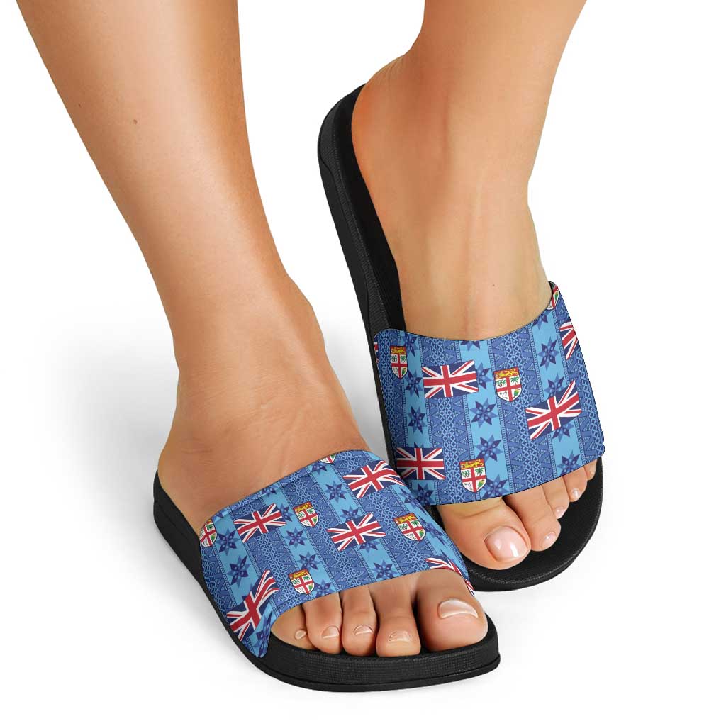 Fiji Masi Tapa Slide Sandals Coat Of Arms LT05 - Polynesian Pride
