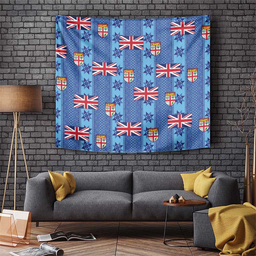 Fiji Masi Tapa Tapestry Coat Of Arms LT05 Blue - Polynesian Pride