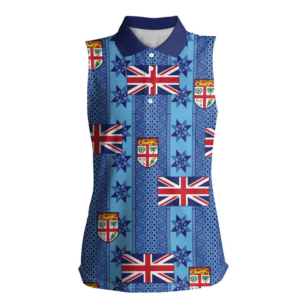Fiji Masi Tapa Women Sleeveless Polo Shirt Coat Of Arms - Polynesian Pride