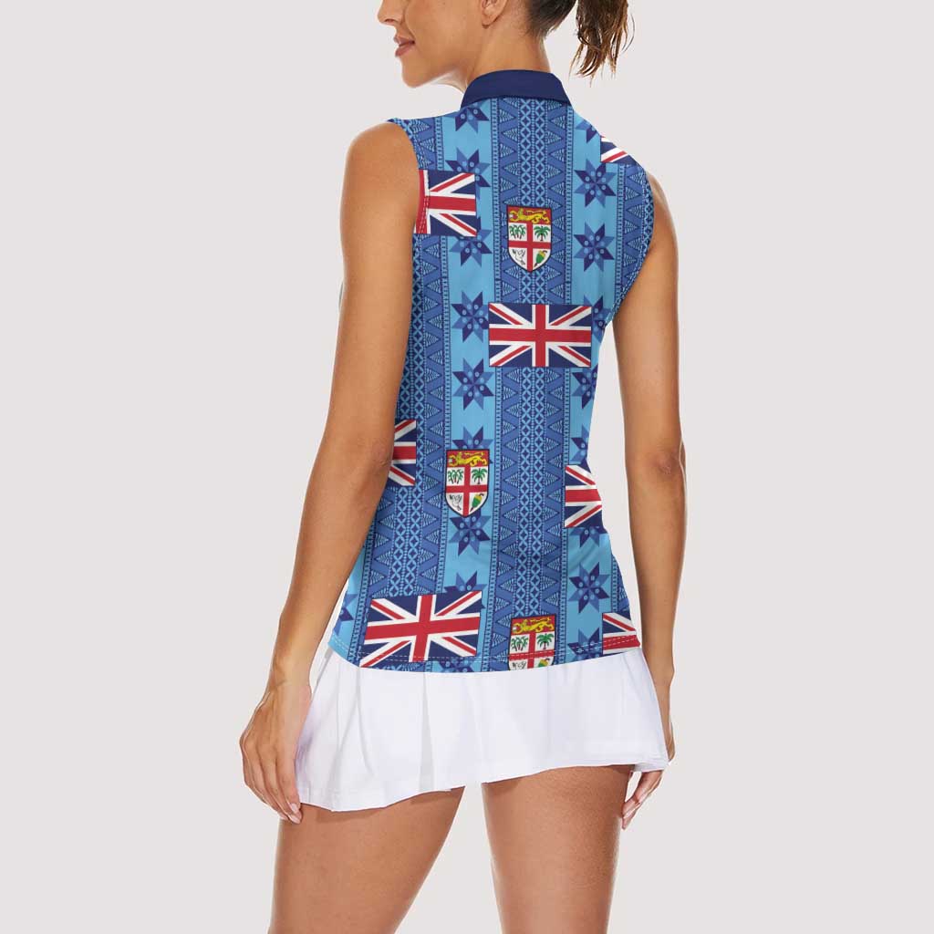 Fiji Masi Tapa Women Sleeveless Polo Shirt Coat Of Arms - Polynesian Pride