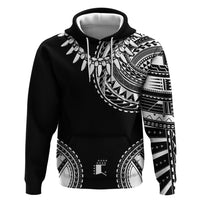 Polynesian Chief Inspired Costume Zip Hoodie Tribal Pattern With Tooth Necklace Black