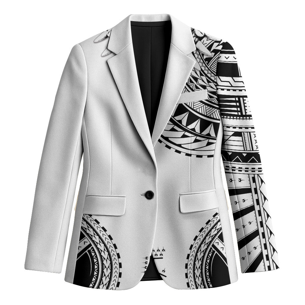 Polynesian Chief Inspired Costume Blazer Tribal Pattern With Tooth Necklace White LT05 Unisex White - Polynesian Pride
