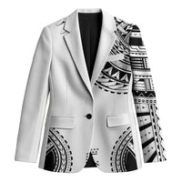 Polynesian Chief Inspired Costume Blazer Tribal Pattern With Tooth Necklace White LT05 Unisex White - Polynesian Pride